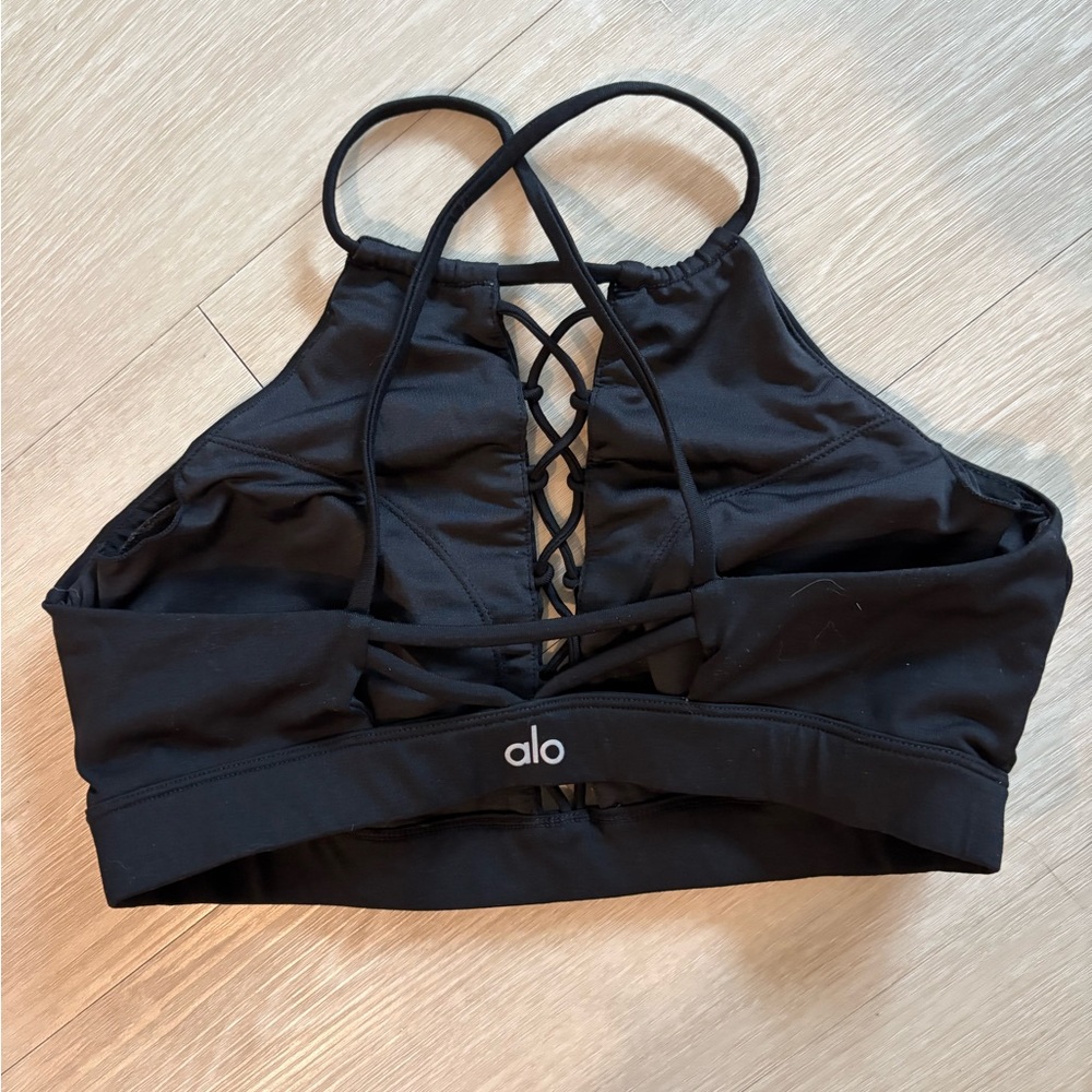 ALO Yoga Black High-Neck Strappy Sports Bra